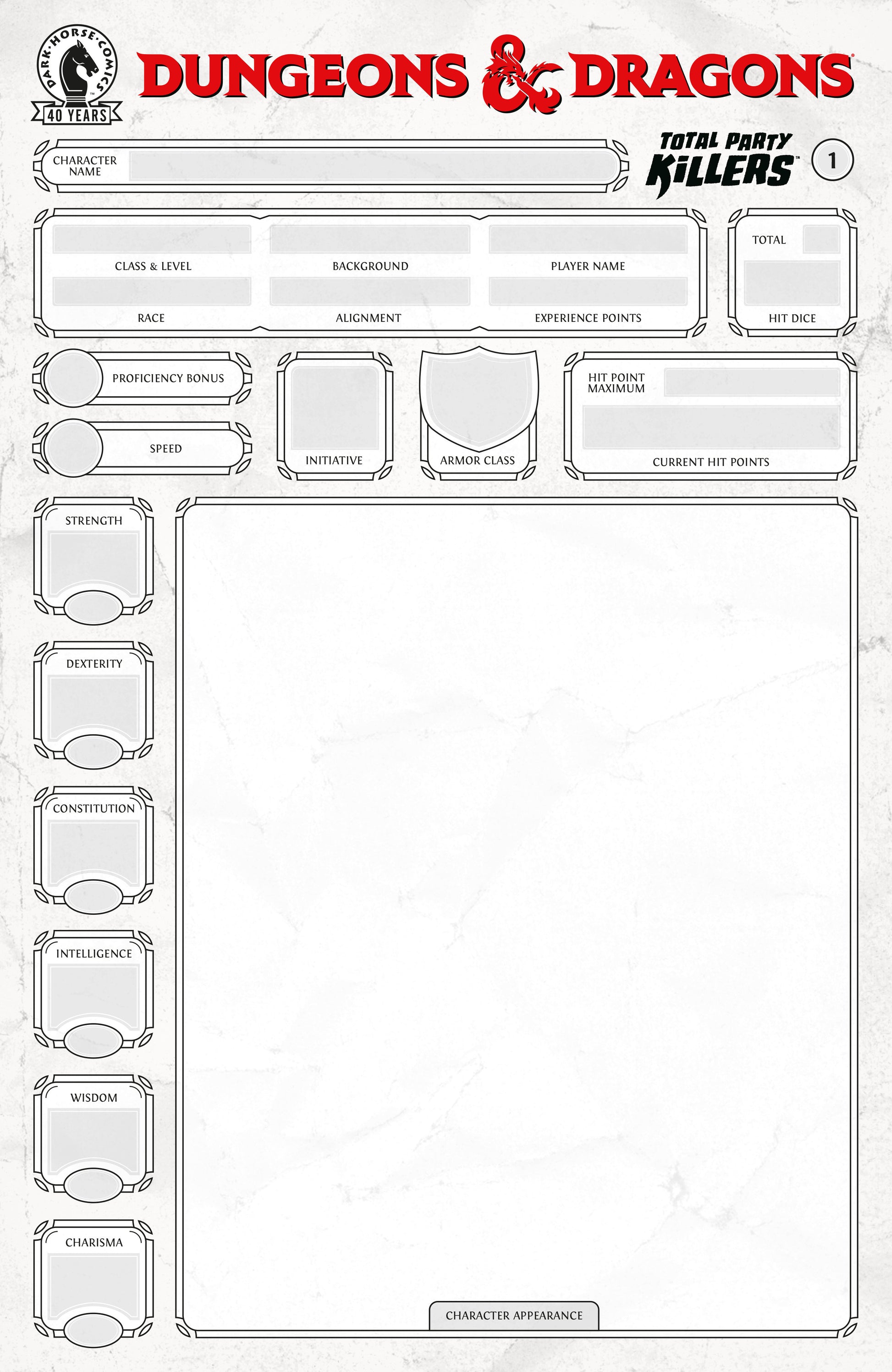 Dungeons & Dragons: Total Party Killers #1 (CVR E) (Blank cover-Character Sheet)
